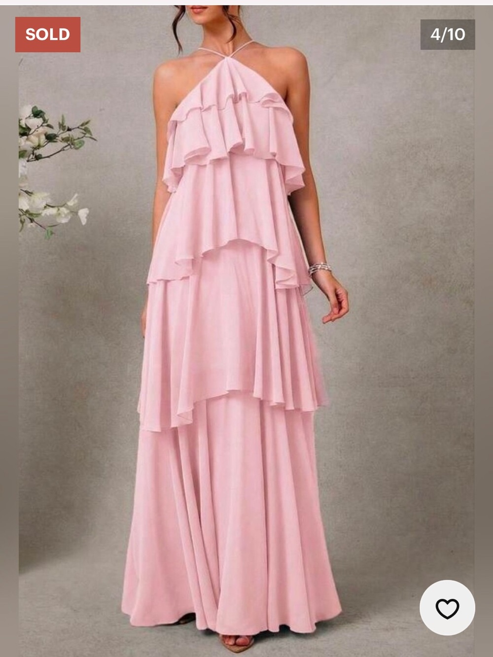 New Tiered Chiffon Ruffle Halter Maxi Dress Backless Light Pink